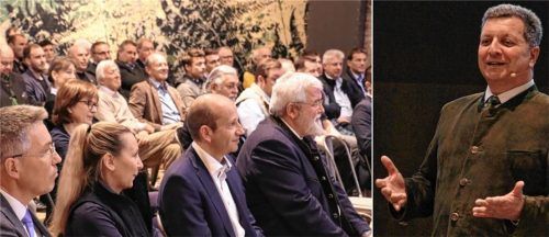 Kann nachhaltiger Wohnraum bezahlbar sein? Darüber debattierten Architekten, Handwerker und Politiker. Zu Gast waren Christian Bernreiter, Staatsminister für Wohnen, Bau und Verkehr (rechts), und Landrat Otto Lederer. Foto hadersbeck