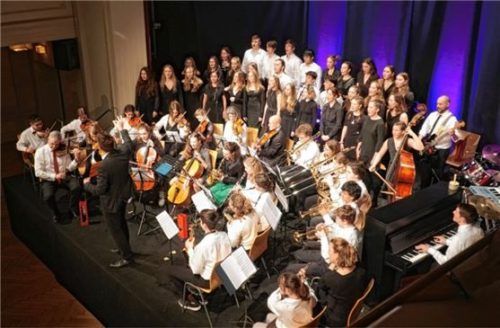 Mitglieder aller Ensembles führten nach abwechslungsreichen Darbietungen gemeinsam „Viva la Vida“ auf und zeigten so die Freude an der Musik. Fotos  SFG