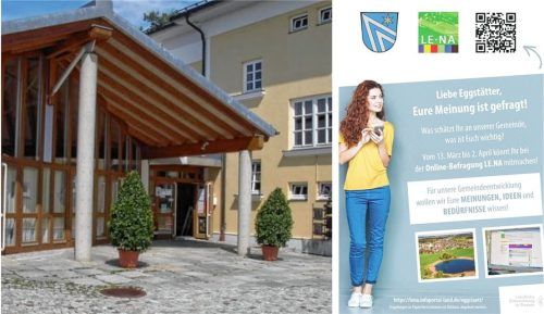 Was geht in Eggstätt? Mit dem Plakat rechts wirbt die Gemeinde für ihre Bürgerbefragung. Foto Kirchner