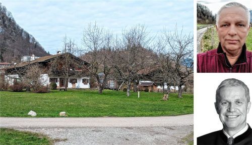 Zu wenig Platz am Kölner Weg? Anwohner Josef Spöckner (rechts oben) bereitet der Plan von drei neuen Wohnungen Sorgen. Kiefersfeldener Bürgermeister Hajo Gruber versucht, zu beruhigen. Foto Hoffmann/Re
