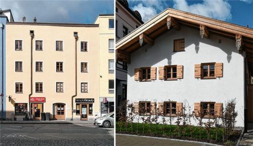 Zwei für die Stadt Rosenheim bedeutsame Gebäude sind mit dem Rosenheimer Fassadenpreis 2022 ausgezeichnet worden. Foto Montage: Schlecker
