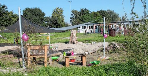 Aktuell sind die Kinder im provisorischen Container-Kindergarten untergebracht. Foto Heinz