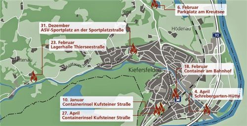 Die Brände sind weit verstreut im Gemeindegebiet. Das macht die Suche nach einem möglichen Brandstifter noch schwieriger. Klinger