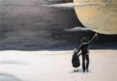 „Hallo, wohnt da jemand?“ Acryl auf Leinwand, von Anna Stuffer.Foto re