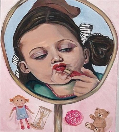 Martina Hans zeigt in der Ausstellung ihr Werk „Früh übt sich Erdbeermund“. Foto riedl