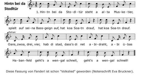 Diese Fassung von Fanderl ist schon „Volkslied“ geworden (Notenschrift Eva Bruckner).