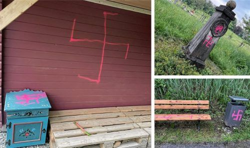 Die Kinder hatten Wände, Bänke und Mülleimer mit Hakenkreuzen beschmiert. Foto Gemeinde Rohrdorf