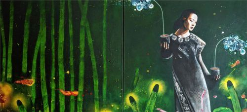 Lupe Godoy: „The Garden of turbulent thoughts“, 2021, Acryl auf Leinwand. Foto Hatz