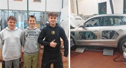 Spaß am Handwerk: (von links) Valentin Kaltenecker, Paul Kleiber und Filip Gaach begeistern sich für handwerkliche Berufe. Ob Kfz-Mechatroniker oder Schreiner, die Schüler freuen sich über die vielfältigen Einblicke. Foto Beuerlein