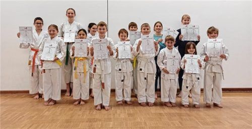 Alle angetretenen jungen Prüflinge erhielten ihre Urkunden nach der bestandenen Gürtelprüfung. Foto re