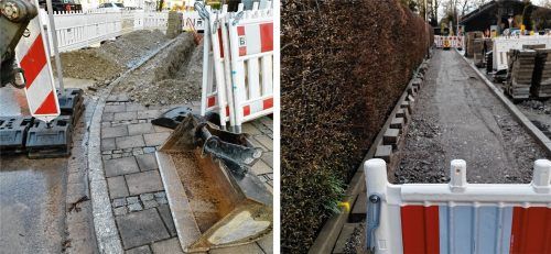 „Das ist doch irre“, finden viele Anwohner: Auch der Gehweg in der Naabstraße wurde in kurzer Zeit mehrmals hintereinander für Bauarbeiten aufgerissen. Fotos Farcher