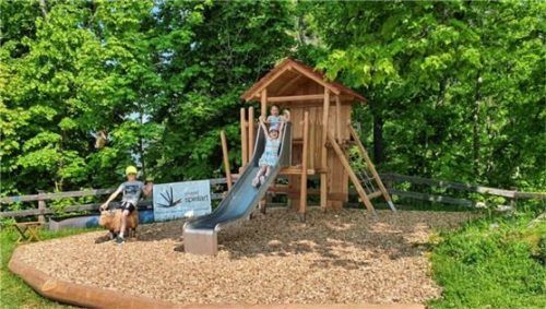 Die Kinder toben schon auf den neuen Holz-Skulpturen aus Robinienholz, die im Schatten der großen Linde platziert wurden.Foto Sönmez