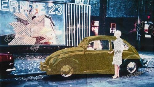 Gesticktes Bild: Mit feiner Technik entwirft Katharina Wilke ihre Bilder, wie hier „Deine Tanzkarte ist schon voll“. Foto friedrich