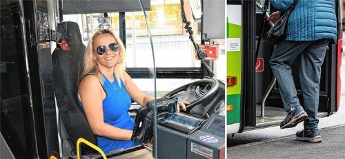 Hava Gül (links) hat zum wiederholten Male einem Menschen in Not geholfen, diesmal einem älteren Fahrgast, der sein Geld in ihrem Bus verloren hatte. Foto Montage: Schlecker/dpa