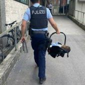 Einjährige fährt allein Zug