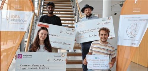 Die Gewinner der IDEAchallenge 2023: Mugesh Vaikundamani und Kai Schäfer (oben) sowie Katharina Rathgeber und Jonas Schwarz. Foto Sarah Baumann