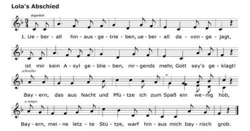 „Lolas Abschied“, siebenstrophiges Plakatlied in München am 16. März 1848. Foto Schusser