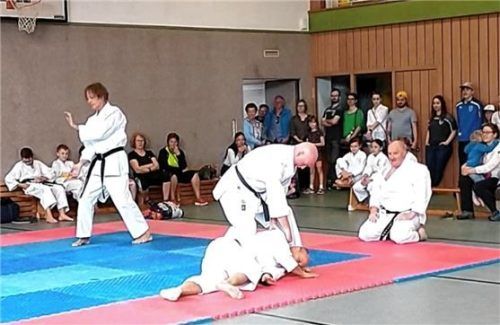 Mitglieder der Karate-Abteilung des ASV zeigen bei ihrer Vorführung ihr Können.Foto re