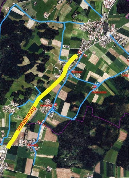 Ausschließlich Anwohner und Radfahrer können die Vollsperrung kürzer umfahren.Foto Gemeinde Prutting