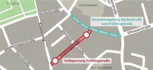 Die Steinbökstraße wird durch die Sperrung der Frühlingstraße geteilt. Klinger