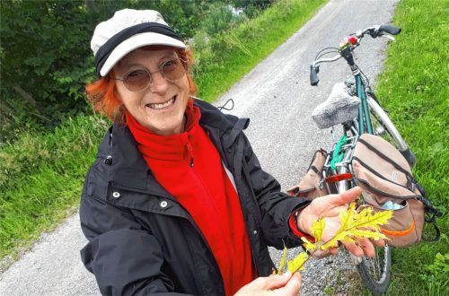 Ein gelbes „Herbstblatt“ im Sommer: Katharina Meidinger sorgt sich um die Bäume an der Mangfall.Fotos  Wildauer