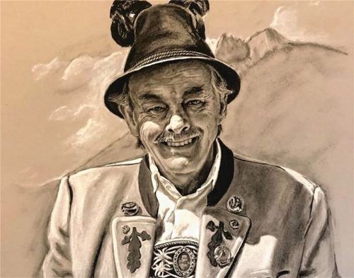 Ein Kreideporträt des verstorbenen Baron Rasso von Cramer-Klett ist Peter Baumanns neuestes Werk.Foto  berger