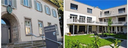 Im Staatlichen Gesundheitsamt Rosenheim (links) wird die Entscheidung getroffen, ob der Aufnahmestopp an der Fachklinik Bruckmühl (rechts) verlängert oder aufgehoben wird. Foto Reisner/Hadersbeck