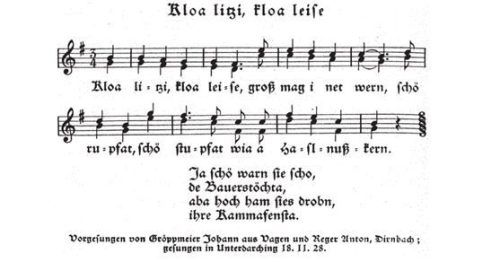 Aus der „Sammlung Oberbayerischer Volkslieder“ von Kiem Pauli (Repro EBES-Volksmusik). Foto Schusser