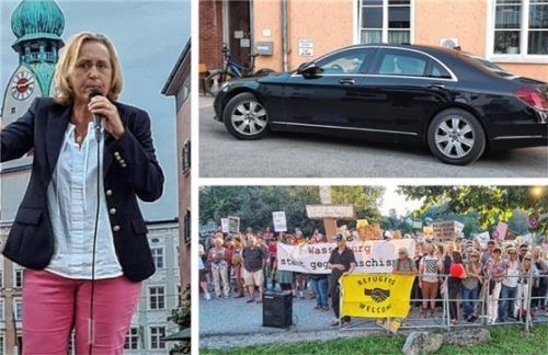 Die Fahrzeuge des Teams von Beatrix von Storch, die auf einer Kundgebung des AfD-Kreisverbandes Rosenheim sprach, wurden auf von der Polizei gesperrte Flächen geleitet. Das gibt nun im Nachhinein Ärger. Foto Rieger