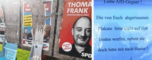In der Stadt Rosenheim ist es in den vergangenen Tagen immer wieder zur Beschädigung von Wahlplakaten gekommen. Die AfD konfrontiert jetzt die Täter mit einem Schreiben. Foto Anna Heise/Karin Wunsam