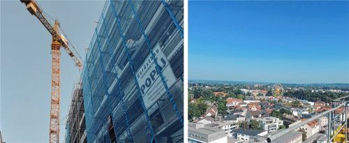 Vom Kran aus bietet sich eine besondere Aussicht auf die Stadt. Auch das Herbstfest-Gelände ist zu sehen. Fotos Beuerlein