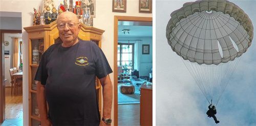 Vor 25 Jahren gründete Adelbert Schömer den Europäischen Militär-Fallschirmsprungverband (EMFV) in Memmingen. Auch heute springt er noch mit der Rundkappe. Foto Beuerlein/ privat