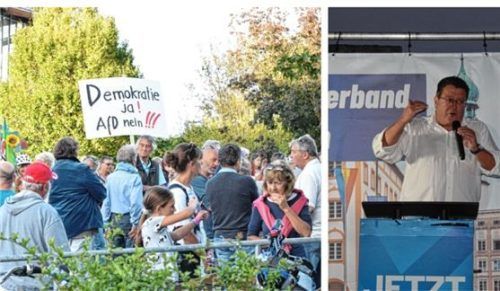 200 Gegendemonstranten kamen in die Priener Schären anlässlich des Besuchs von Stephan Brandner. Foto Lünhörster