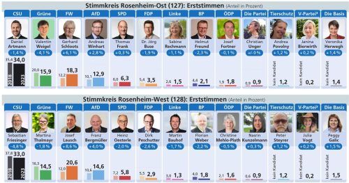 Artmann und Friesinger sind drin: die Ergebnisse der 26 Direktkandidaten in den beiden Rosenheimer Stimmkreisen. GRAFIKEN: VERENA KLINGER / OVB