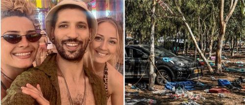 Dana Westner (ganz links im Bild) mit zwei ihrer Freunde in Israel. Einige ihrer Bekannten verloren beim Supernova-Festival ihr Leben. Foto privat/dpa