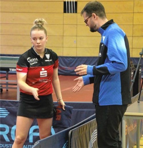 Kolbermoors Trainer Michael Fuchs, hier mit Hana Arapovic, will versuchen, der Mannschaft die richtigen Worte mit auf den Weg zu geben. Foto Gerhard Erlich