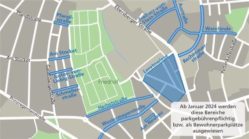 Ein Überblick über die Straßen, wo künftig ebenfalls Parkgebühren erhoben werden oder die Anwohnerparkzonen ausgeweitet werden. Foto Klinger