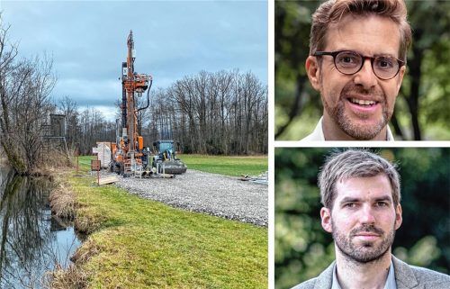 Es darf gebohrt werden. Das gab jetzt das Verwaltungsgericht in München den Bürgermeistern Karl Mair (oben) aus Stephanskirchen und Simon Hausstetter aus Rohrdorf schriftlich. Schon an der Sims konnte eine Erkundungsbohrung nicht verhindert werden. Foto re/re/jt/Collage OVB