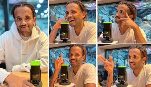 Lukas Laub zu Gast beim OVB-Starbulls-Podcast „Hart gecheckt“. Der Starbulls-Stürmer hatte viel Spaß und erzählte viele interessante Geschichten. Foto Hans-Jürgen Ziegler