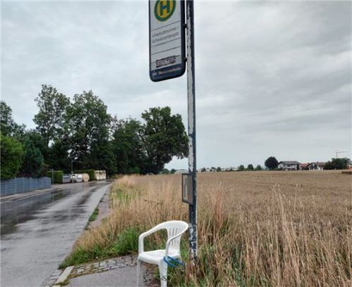 Wissen sich zu helfen: Die Senioren brachten sich einen Gartenstuhl mit, um die Wartezeit auf den Bus nicht im Stehen verbringen zu müssen. Foto Beuerlein