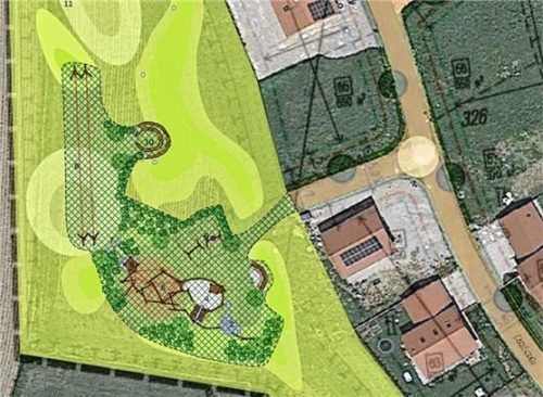 Bildausschnitt des naturnahen Spielplatzes im Bereich des Baugebiets „Hinzinger Länder“.VG Obing