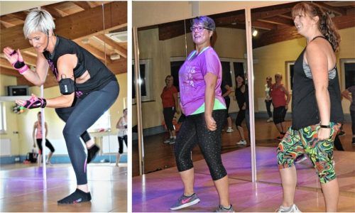 Die Fitness-Trainerin Tanja Handtke (linkes Bild) sowie die Zumba-Trainerinnen Heidi Oberloher und Verena Nowak (rechts) sorgen in ihren Kursen dafür, dass die Teilnehmer fit und gesund ins neue Jahr starten.Foto  RE