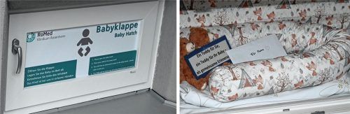 Die neue Babyklappe am Klinikum in Rosenheim – mit einem liebevollen Gruß an die Mutter und das Kind. Fotos Schlecker