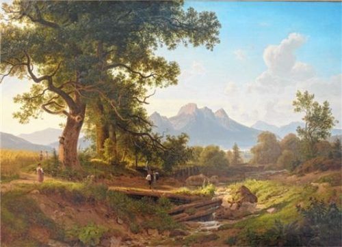 Frederick Lee Bridell: Inntal bei Brannenburg 1855 (Öl/Leinwand). Der in England populäre Maler lebte einige Jahre in München.