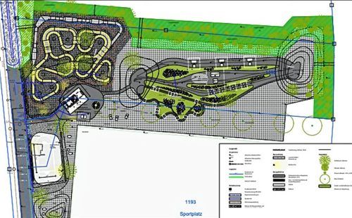Grundrissplan des zukünftigen Rohrdorfer Bikeparks: Hier soll mehr als nur ein Bikepark entstehen – nämlich ein komplettes Freizeitareal.Schelle Heyse Behr Landschaftsarchitektur