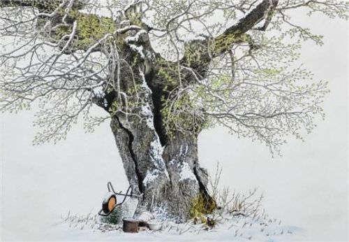 Gunnar Matysiak: „Aprilschnee“, Buntstift/Papier, 2019. Foto  Schönmetzler