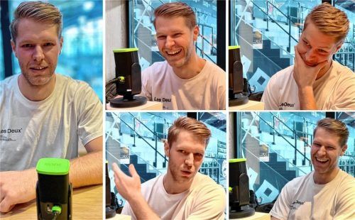 Starbulls-Verteidiger Hagen Kaisler zu Gast beim OVB-Podcast „Hart gecheckt“: Gut gelaunt, aber manchmal auch nachdenklich. Auch deshalb, weil er vor einer längeren Pause steht. Foto Hans-Jürgen Ziegler