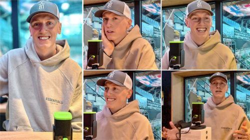 Stürmer Sebastian Streu beim OVB-Starbulls-Podcast „Hart gecheckt“: Der zweifache deutsche Meister hatte viel zu erzählen. Foto Hans-Jürgen Ziegler