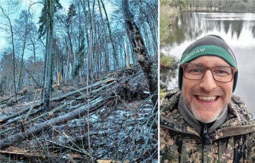 Viele Bäume in den heimischen Wäldern sind seit dem heftigen Schneefall Anfang Dezember instabil – wie hier bei Kornberg am Wasserburger Stadtrand. Deswegen warnt Marius Benner vom Amt für Ernährung, Landwirtschaft und Forsten vor Waldspaziergängen. Foto Tobias Büchner/privat