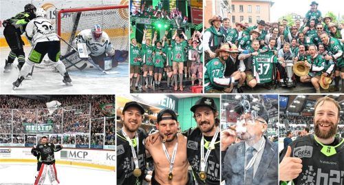 Vom Goldtor von Brad McGowan zur Meisterzigarre von Jari Pasanen – die emotionale Gefühlswelt der Starbulls Rosenheim nach der Aufstiegsentscheidung in der Eishockey-Oberliga.Fotos Hans-Jürgen Ziegler